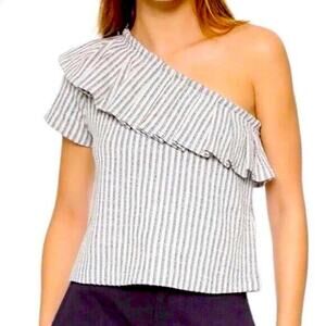 Club Monaco ruffle off one shoulder grey blouse